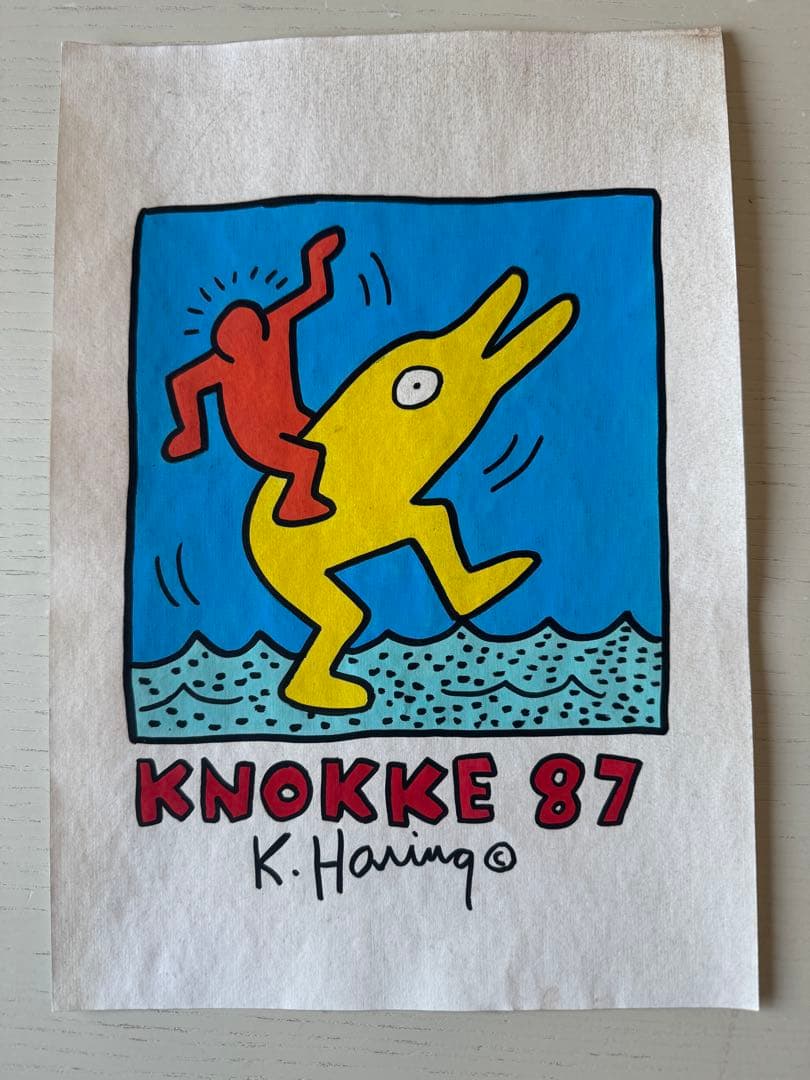 キース・ヘリング KNOKKE 87 ドローイング 手描 サイン入 画廊印有