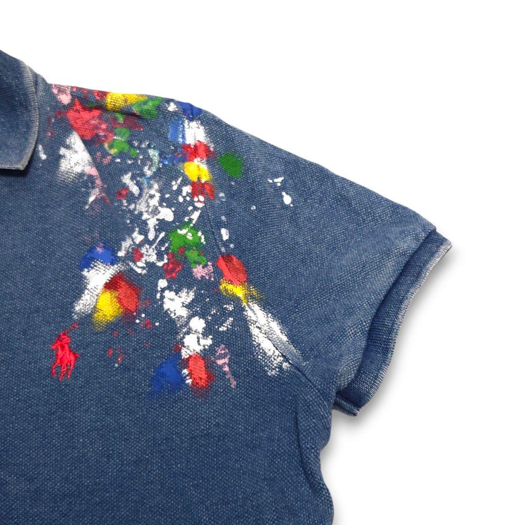 ポロラルフローレン 半袖 デニムポロシャツ ヴィンテージ加工 ペイント 極美品