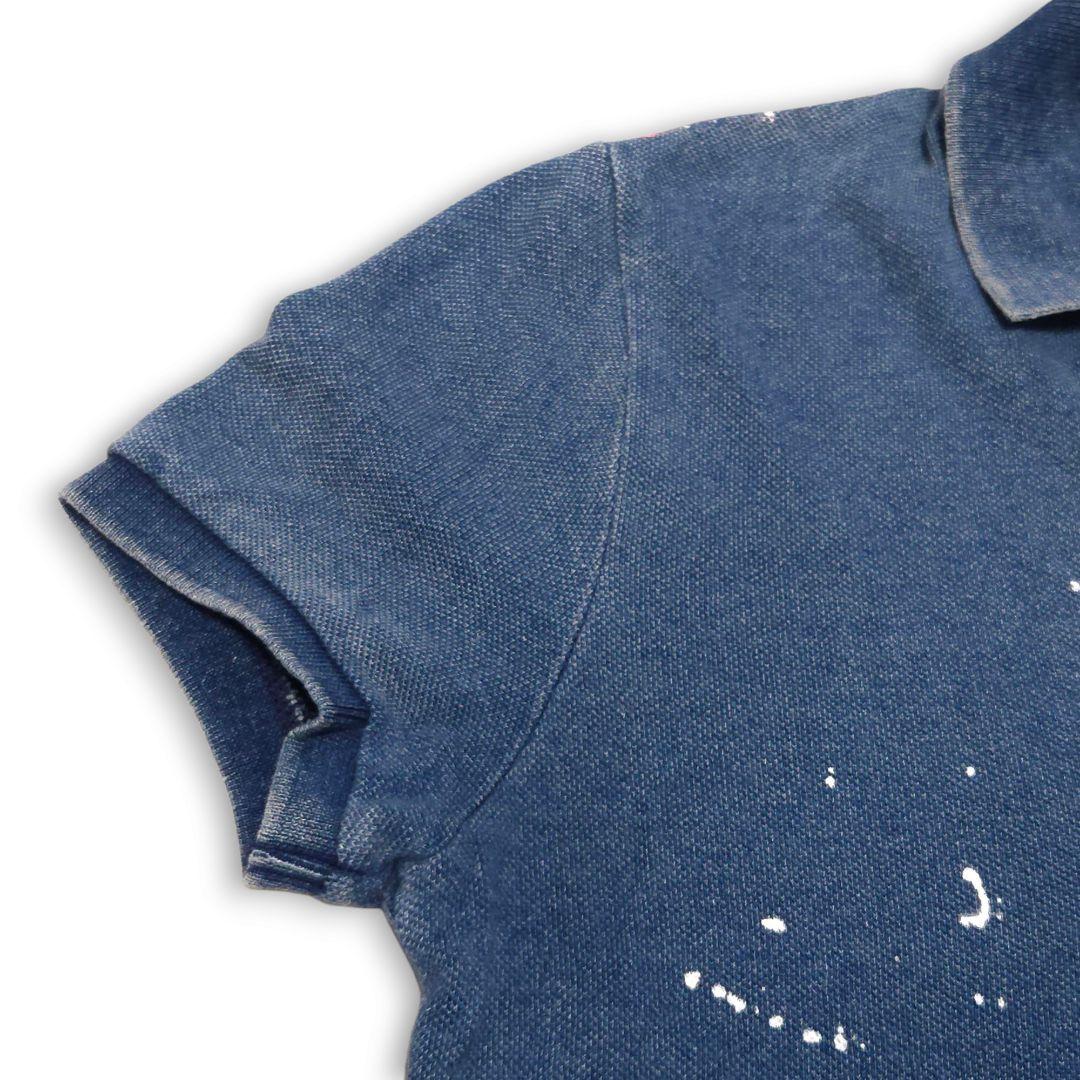 ポロラルフローレン 半袖 デニムポロシャツ ヴィンテージ加工 ペイント 極美品