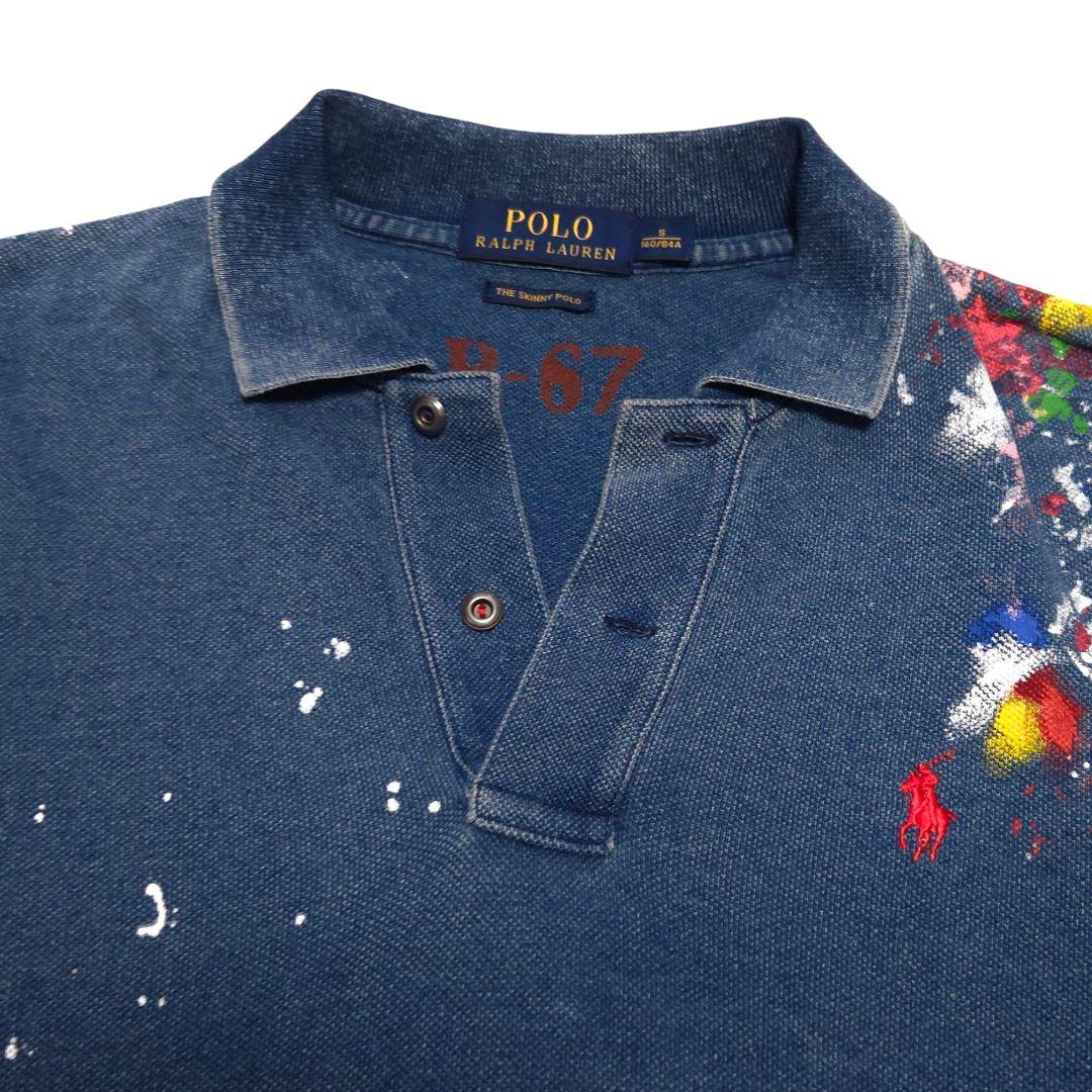 ポロラルフローレン 半袖 デニムポロシャツ ヴィンテージ加工 ペイント 極美品