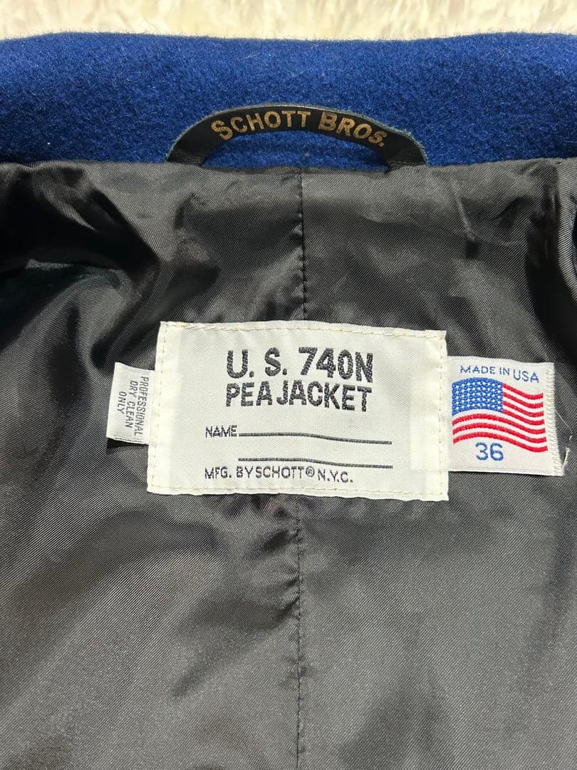希少カラー美品 Schott ショット740N ウール ピーコート ブルー 36