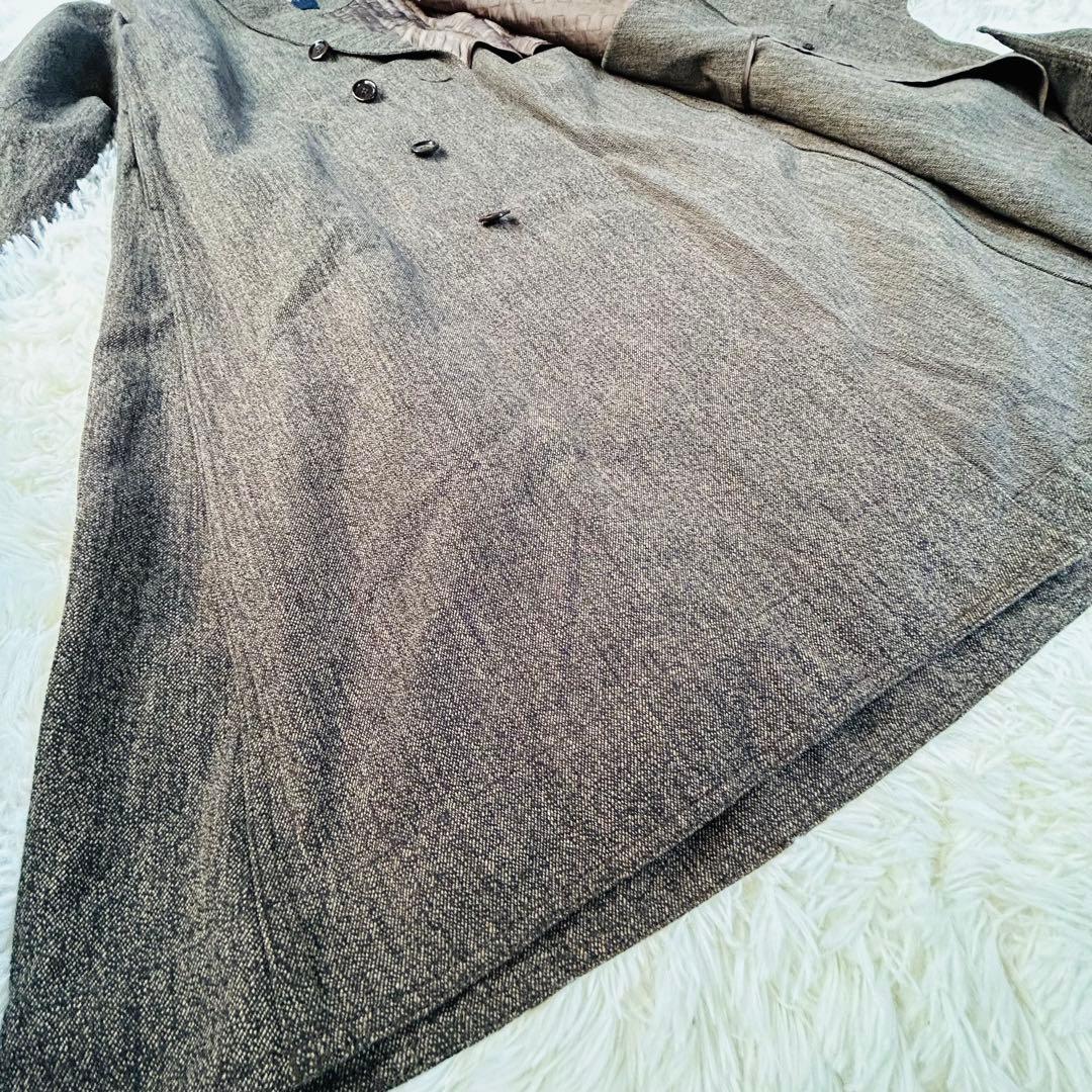 美品★45R ショールカラー フレア コート コットン　ゆったり　FREE