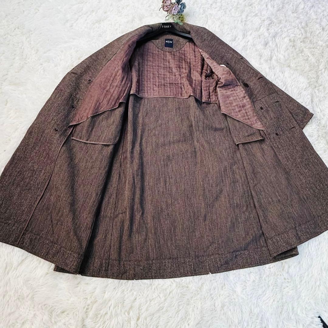 美品★45R ショールカラー フレア コート コットン　ゆったり　FREE