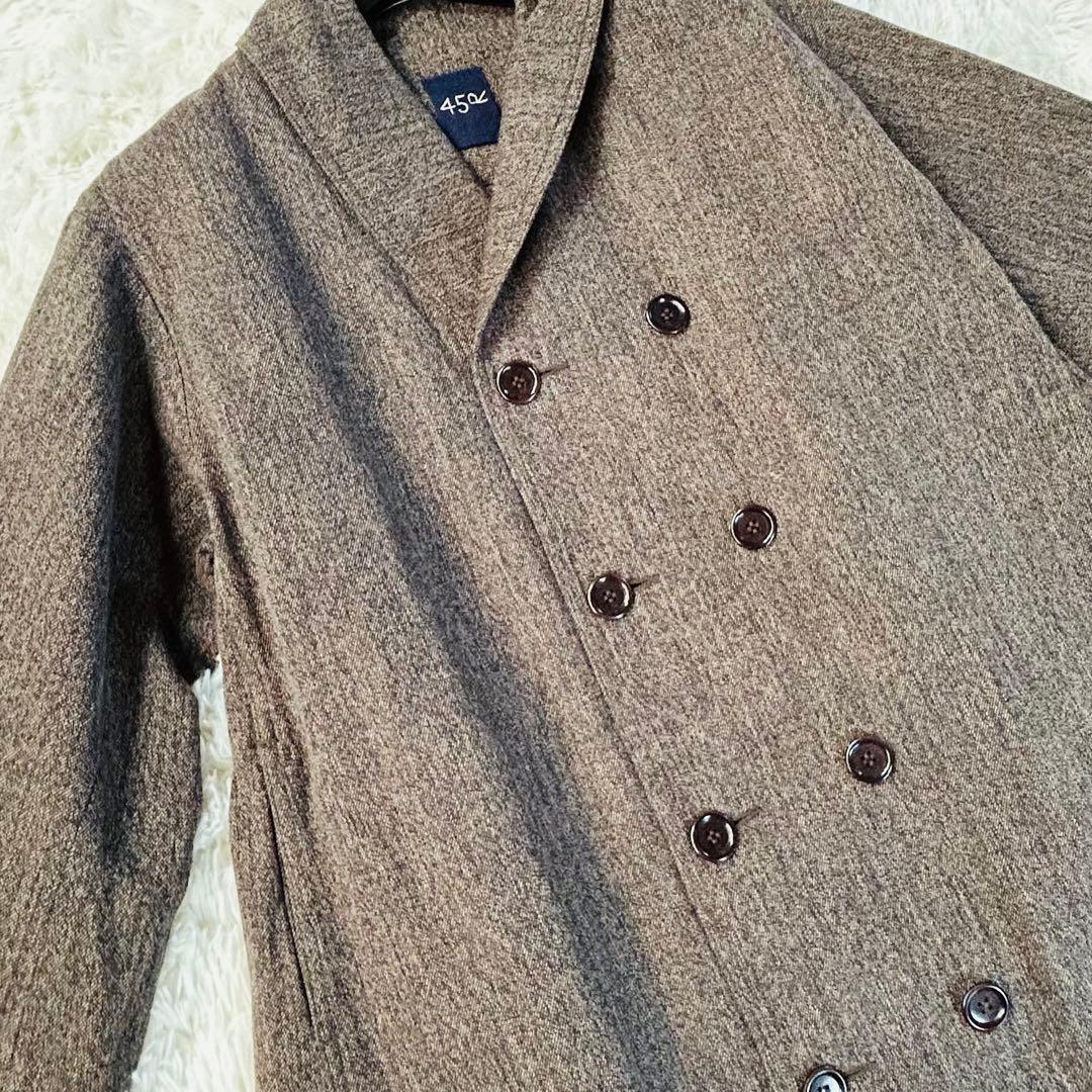 美品★45R ショールカラー フレア コート コットン　ゆったり　FREE