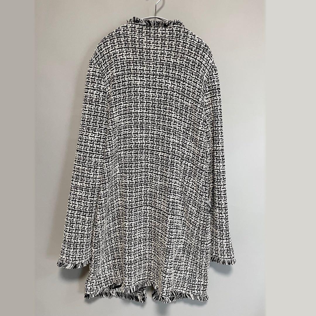 希少 UNDRY ツイード ノーカラーロングジャケット L セレモニー ゆったり