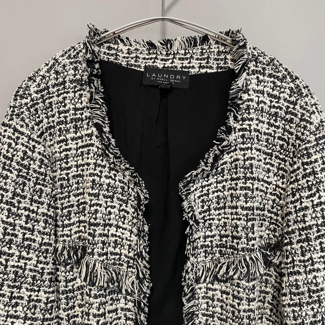 希少 UNDRY ツイード ノーカラーロングジャケット L セレモニー ゆったり