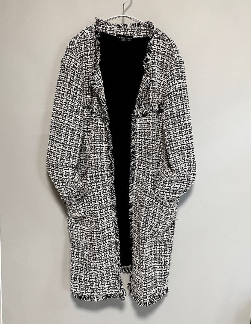 希少 UNDRY ツイード ノーカラーロングジャケット L セレモニー ゆったり