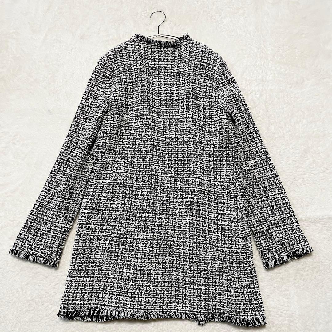 希少 UNDRY ツイード ノーカラーロングジャケット L セレモニー ゆったり