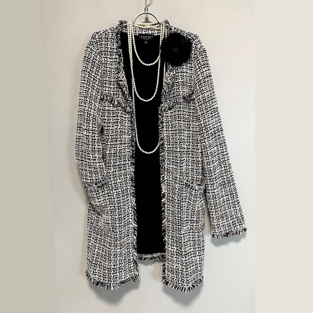 希少 UNDRY ツイード ノーカラーロングジャケット L セレモニー ゆったり