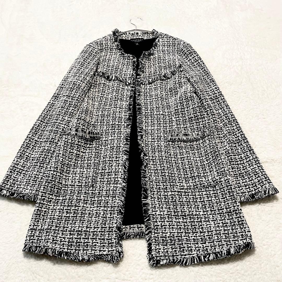 希少 UNDRY ツイード ノーカラーロングジャケット L セレモニー ゆったり