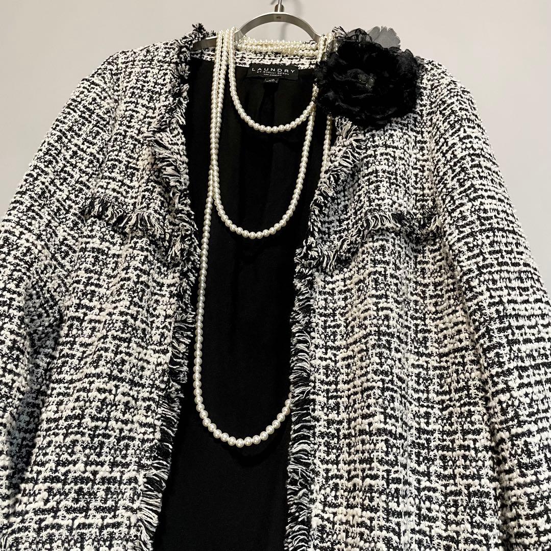 希少 UNDRY ツイード ノーカラーロングジャケット L セレモニー ゆったり