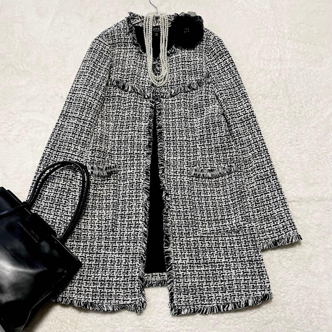 希少 UNDRY ツイード ノーカラーロングジャケット L セレモニー ゆったり