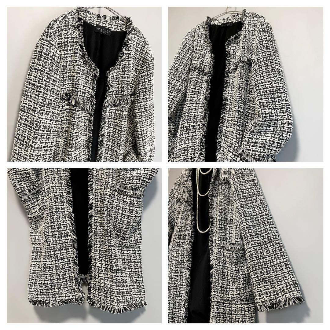 希少 UNDRY ツイード ノーカラーロングジャケット L セレモニー ゆったり