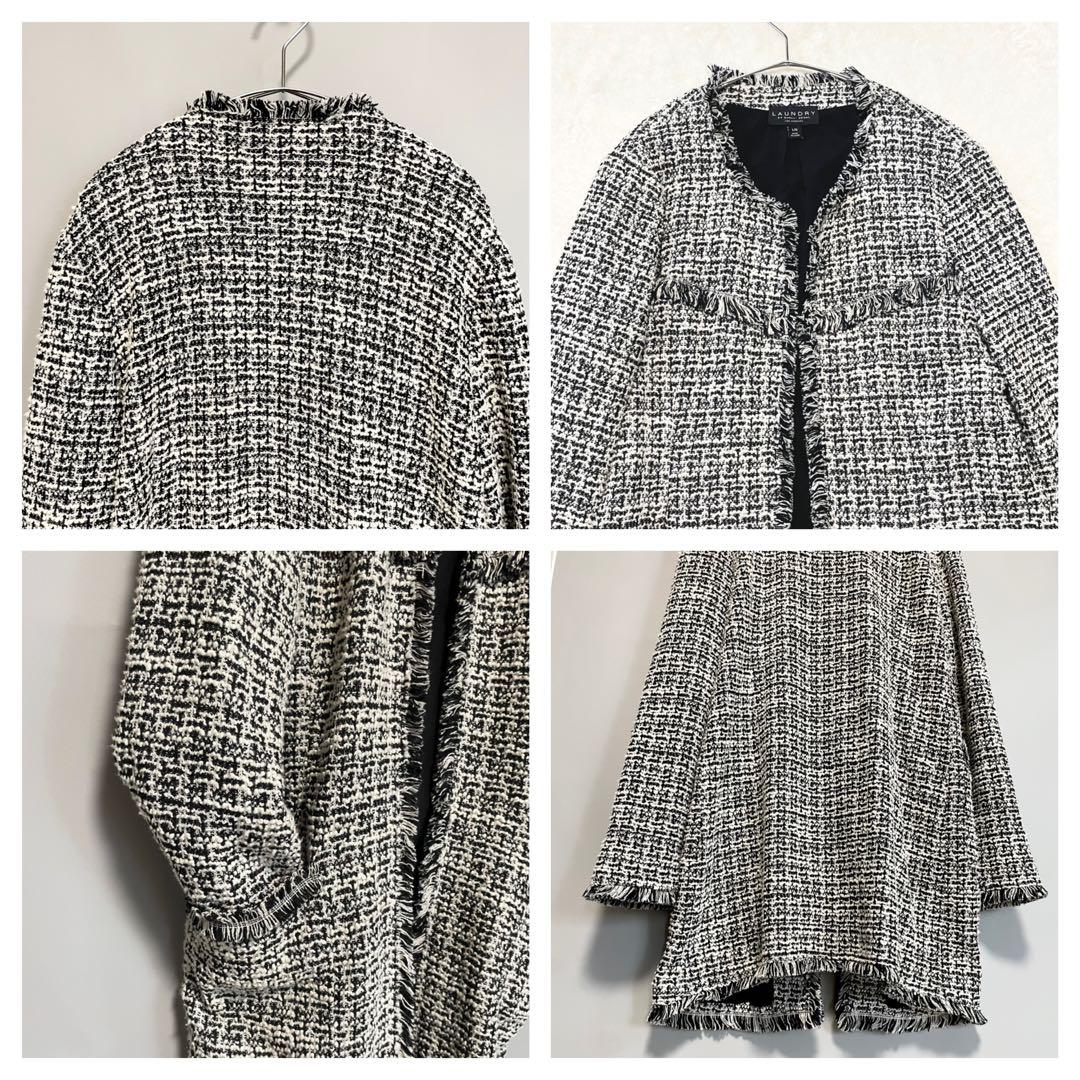 希少 UNDRY ツイード ノーカラーロングジャケット L セレモニー ゆったり