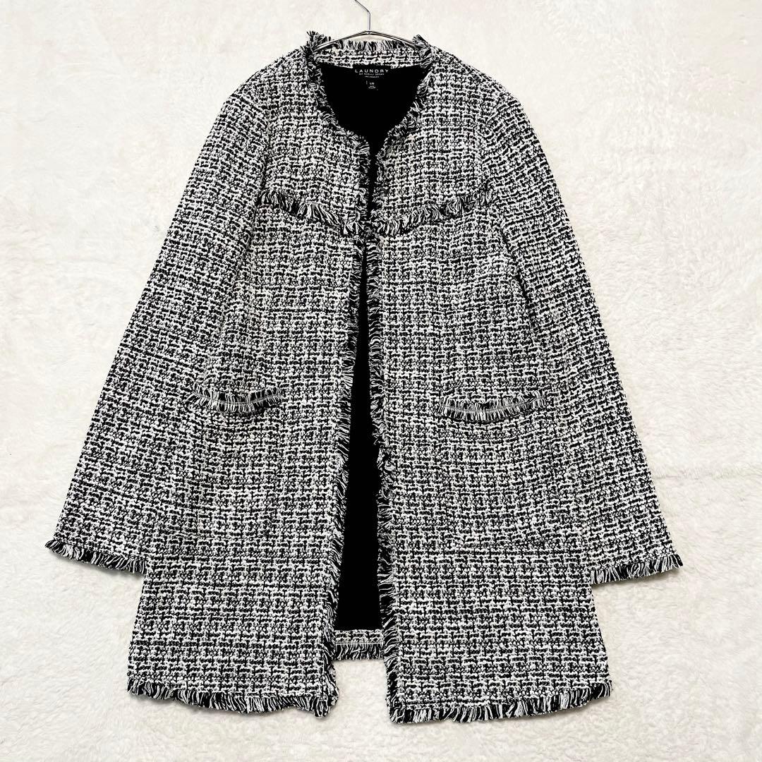 希少 UNDRY ツイード ノーカラーロングジャケット L セレモニー ゆったり