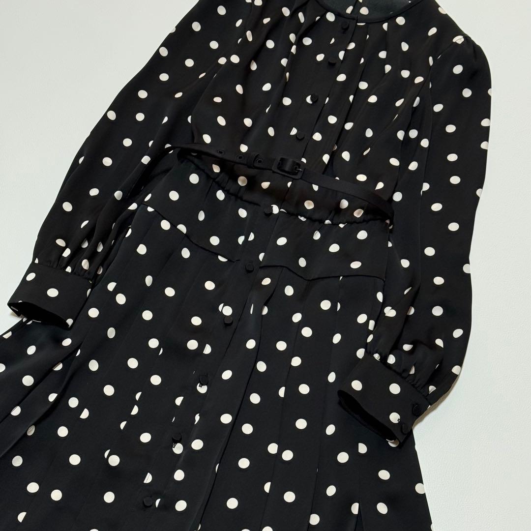 アナイ ANAYI サテンドットプリーツ切替ワンピース ロング丈 ベルト