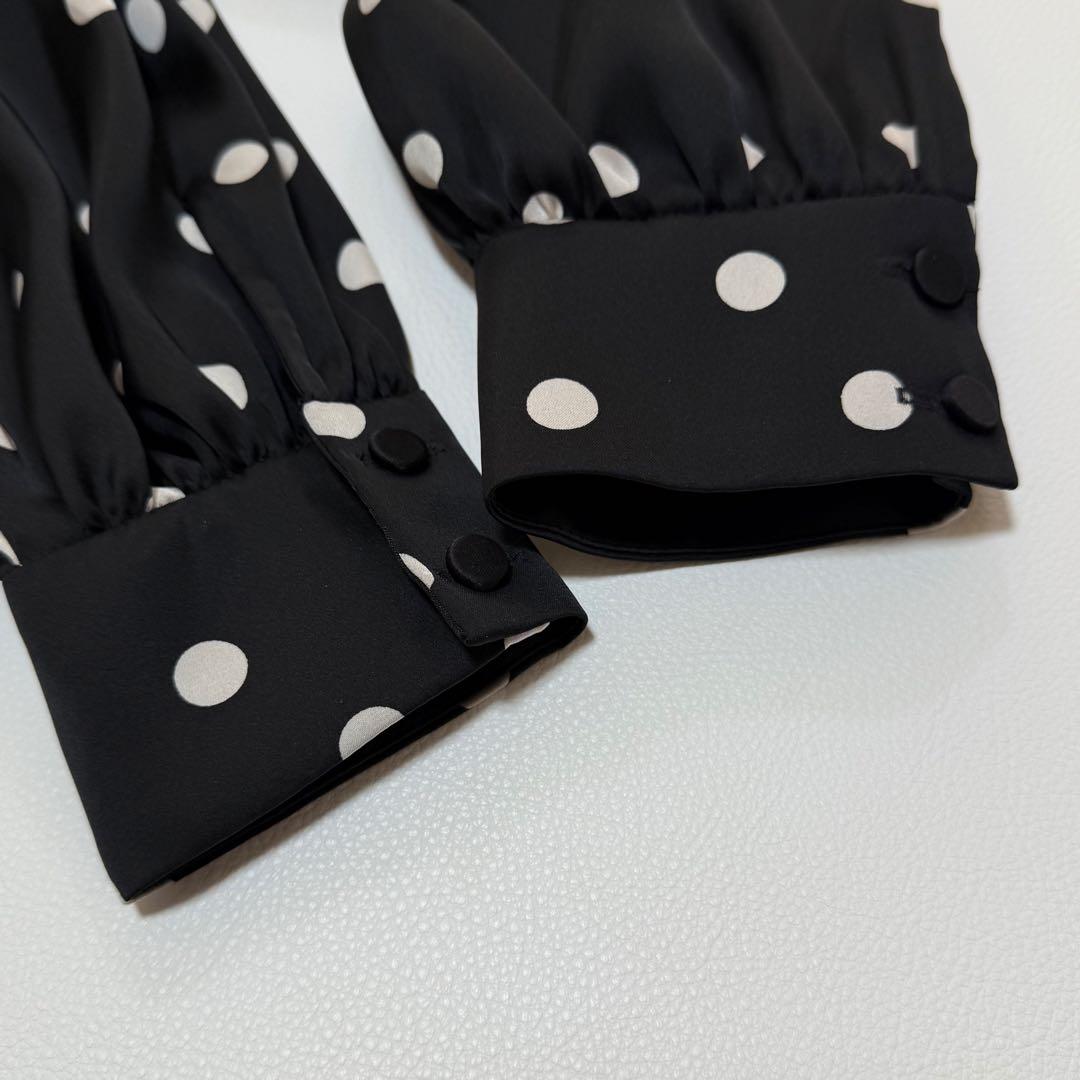 アナイ ANAYI サテンドットプリーツ切替ワンピース ロング丈 ベルト