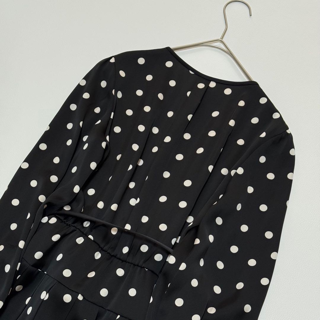 アナイ ANAYI サテンドットプリーツ切替ワンピース ロング丈 ベルト