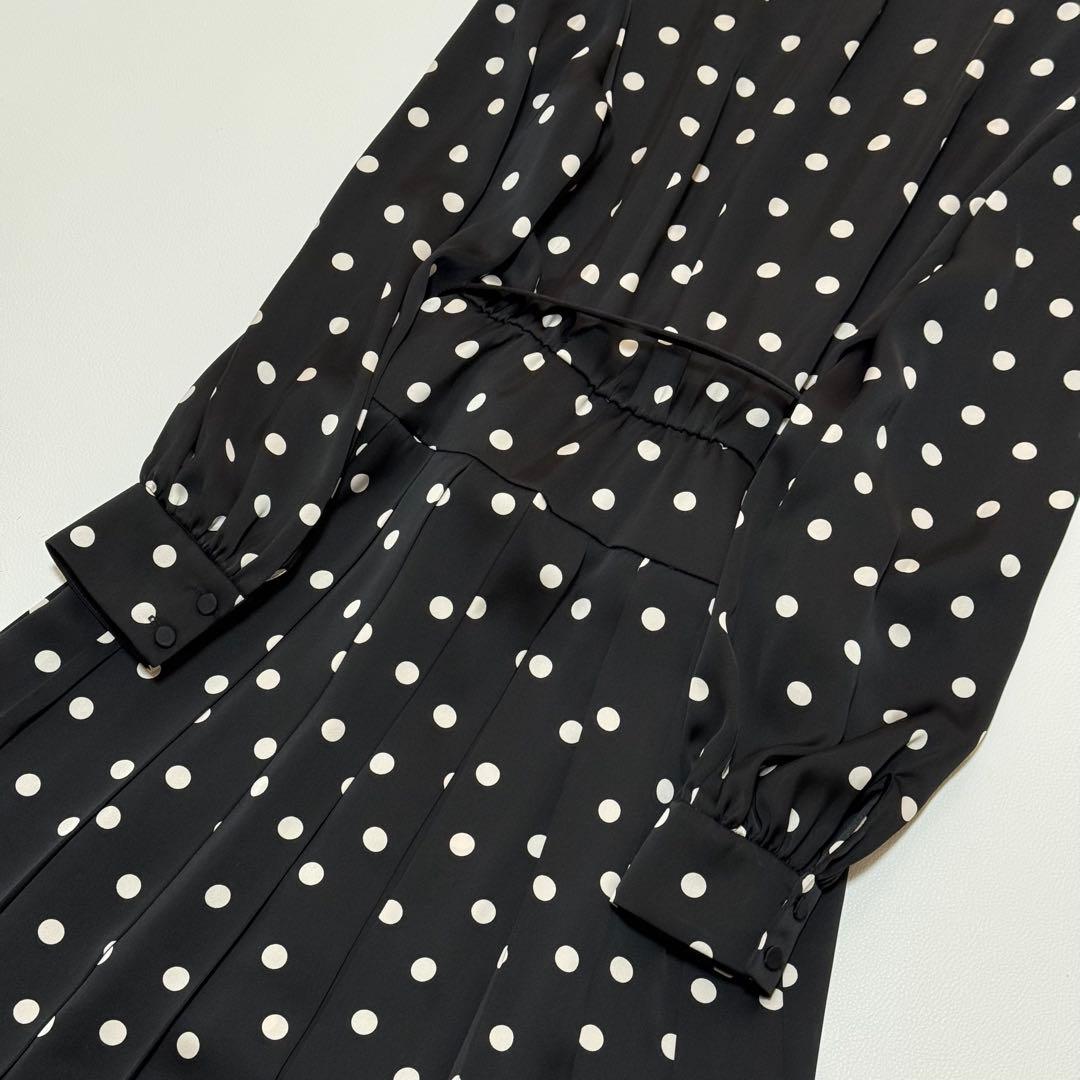 アナイ ANAYI サテンドットプリーツ切替ワンピース ロング丈 ベルト