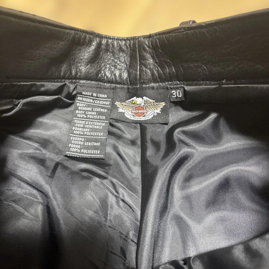プ*コ様 Harley-Davidson ブラックレザー ワイドパンツ