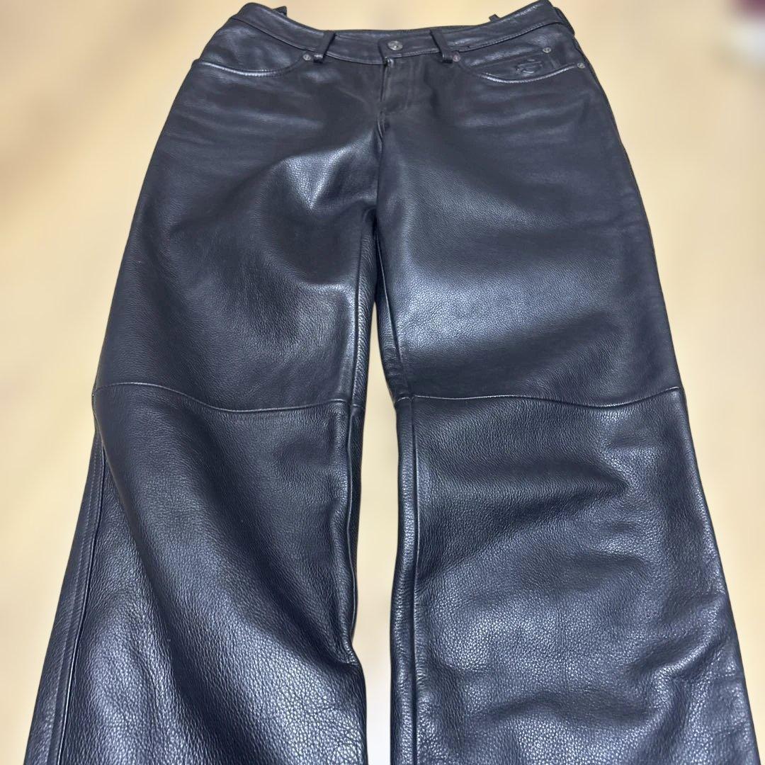 プ*コ様 Harley-Davidson ブラックレザー ワイドパンツ