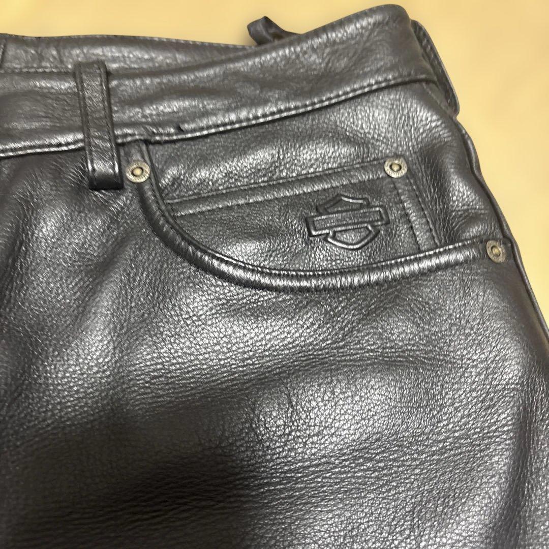 プ*コ様 Harley-Davidson ブラックレザー ワイドパンツ