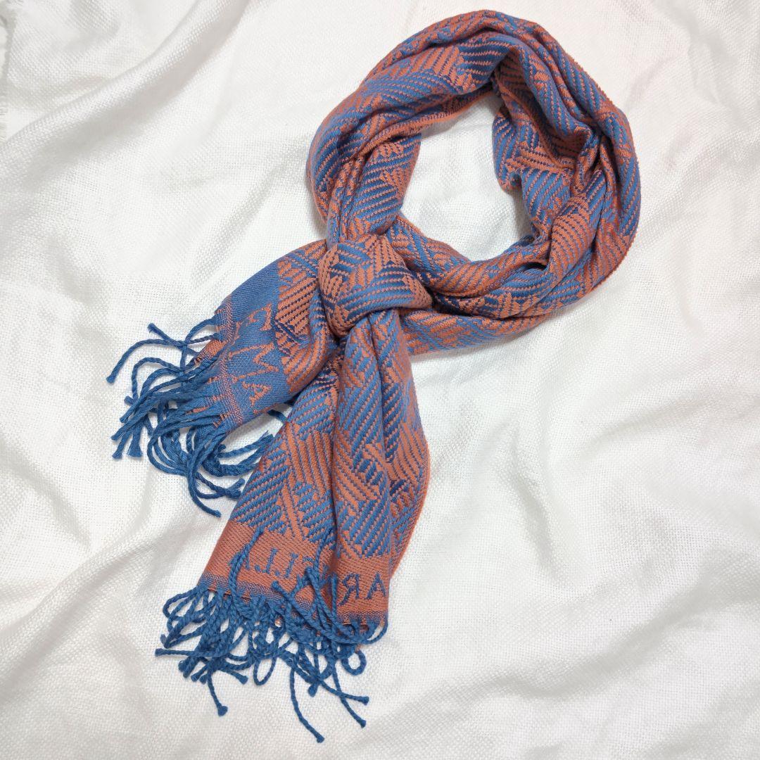 イーマリネッラE.MARINELLA千鳥格子柄ウールストールマフラー青橙ネクタイ