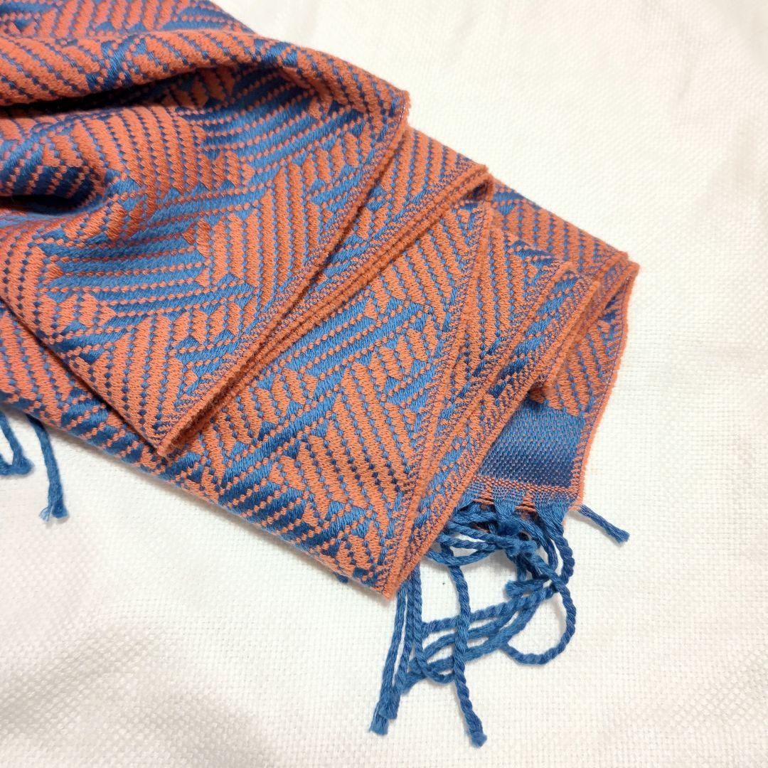 イーマリネッラE.MARINELLA千鳥格子柄ウールストールマフラー青橙ネクタイ