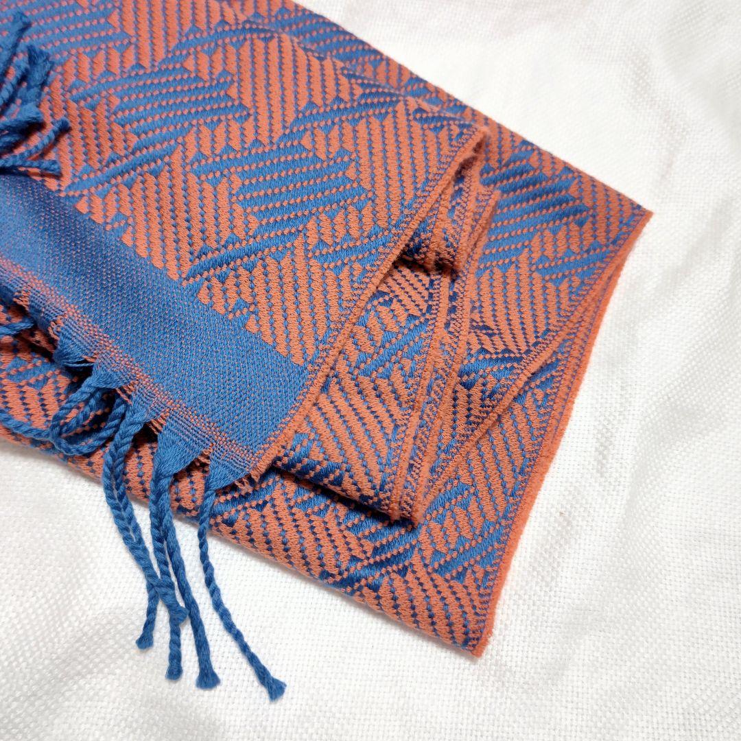 イーマリネッラE.MARINELLA千鳥格子柄ウールストールマフラー青橙ネクタイ