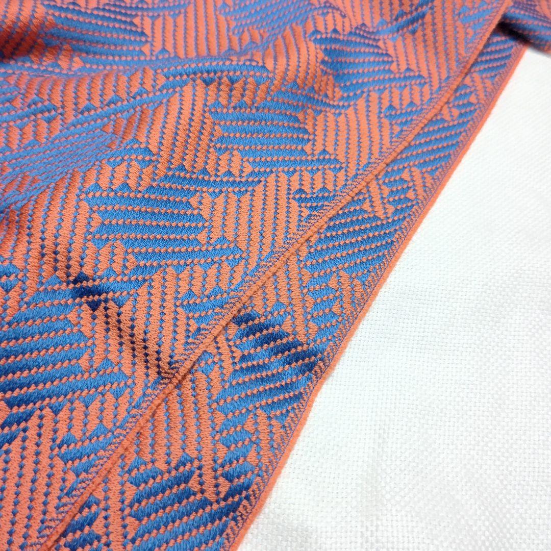 イーマリネッラE.MARINELLA千鳥格子柄ウールストールマフラー青橙ネクタイ