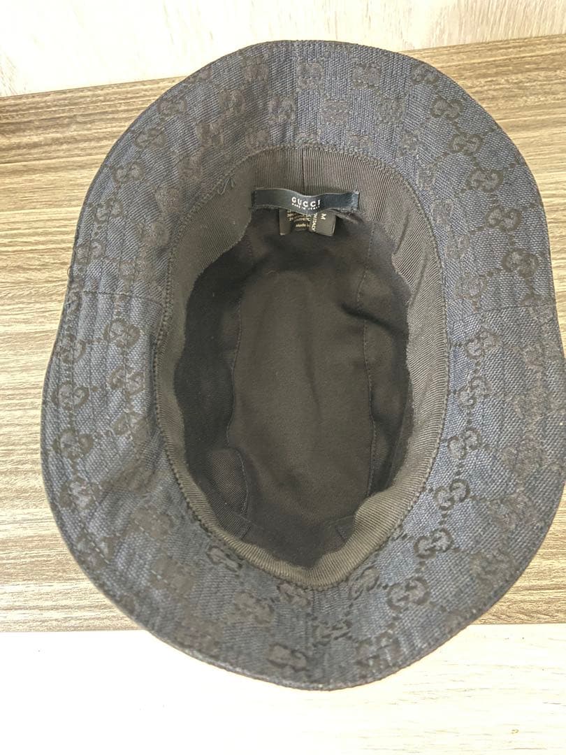 GUCCI バケットハット　帽子　GG柄　キャンバス　ブラック　レザー