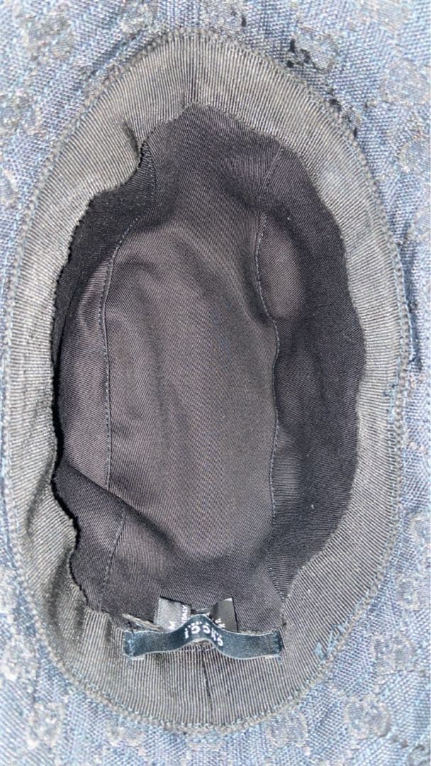 GUCCI バケットハット　帽子　GG柄　キャンバス　ブラック　レザー