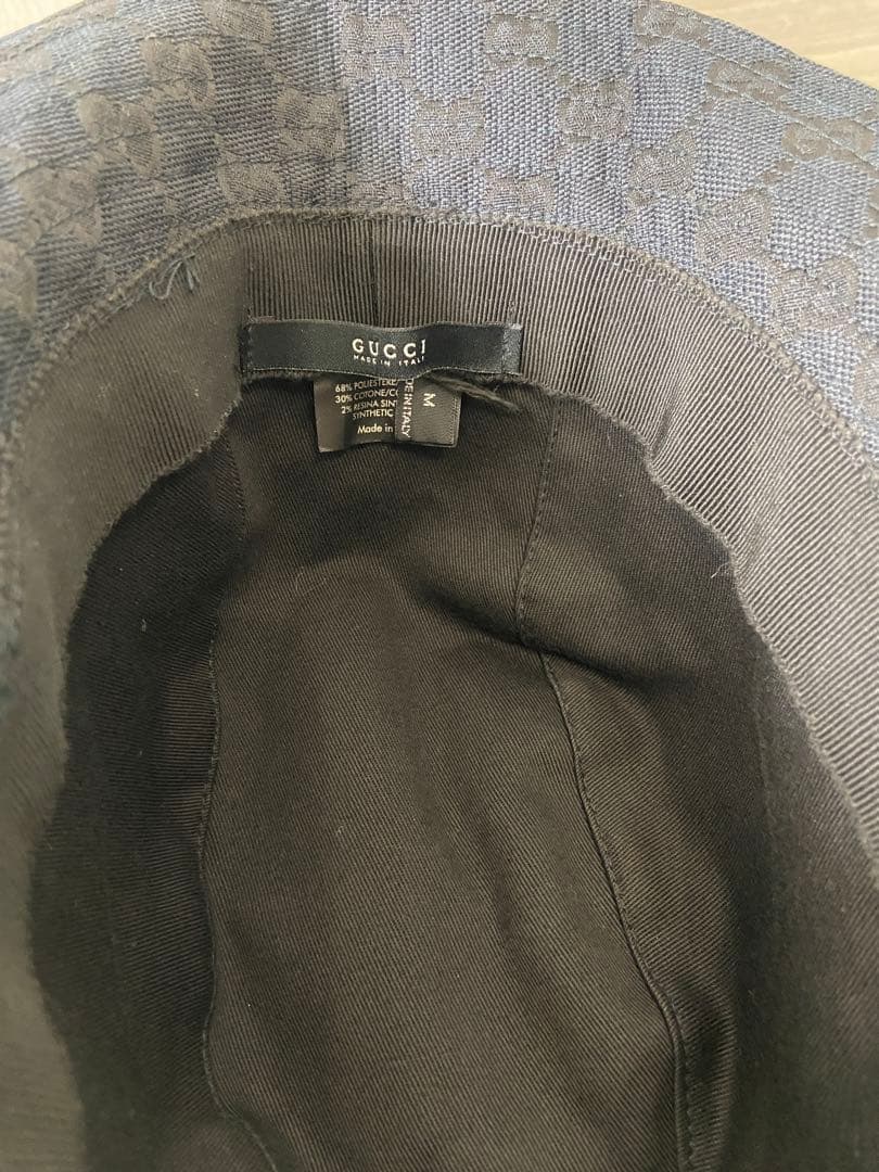 GUCCI バケットハット　帽子　GG柄　キャンバス　ブラック　レザー