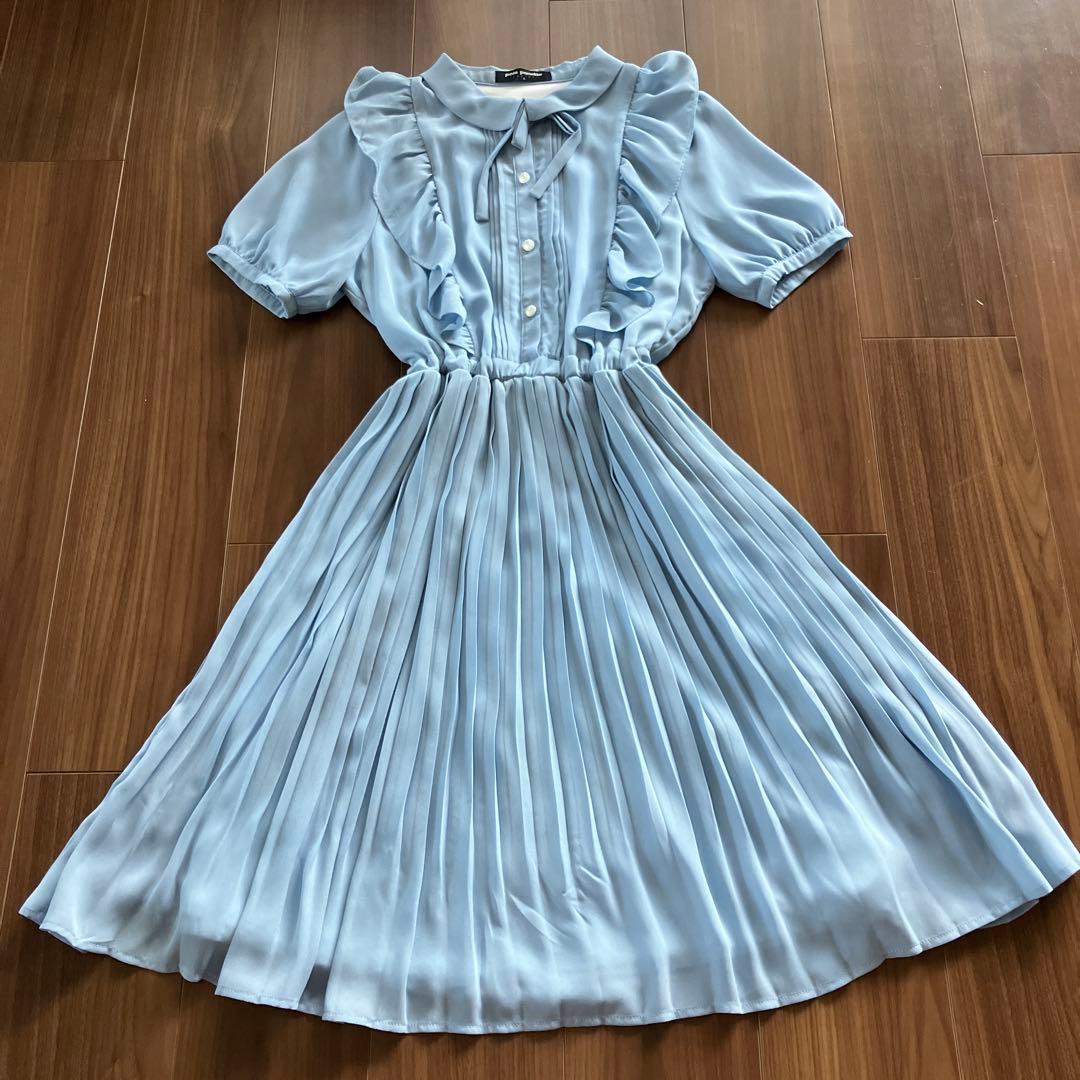 2度着たのみ！⭐︎pom ponette ジュニア⭐︎水色ワンピース Lサイズ