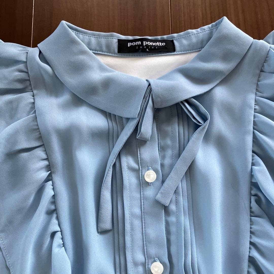 2度着たのみ！⭐︎pom ponette ジュニア⭐︎水色ワンピース Lサイズ