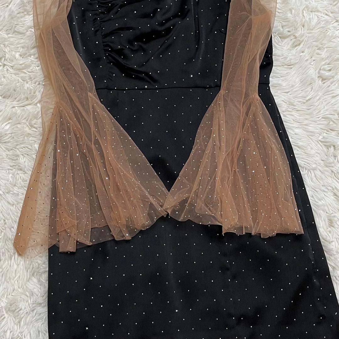 LEJAレジャオープンショルダーチュールストーン IラインドレスMブラック結婚式