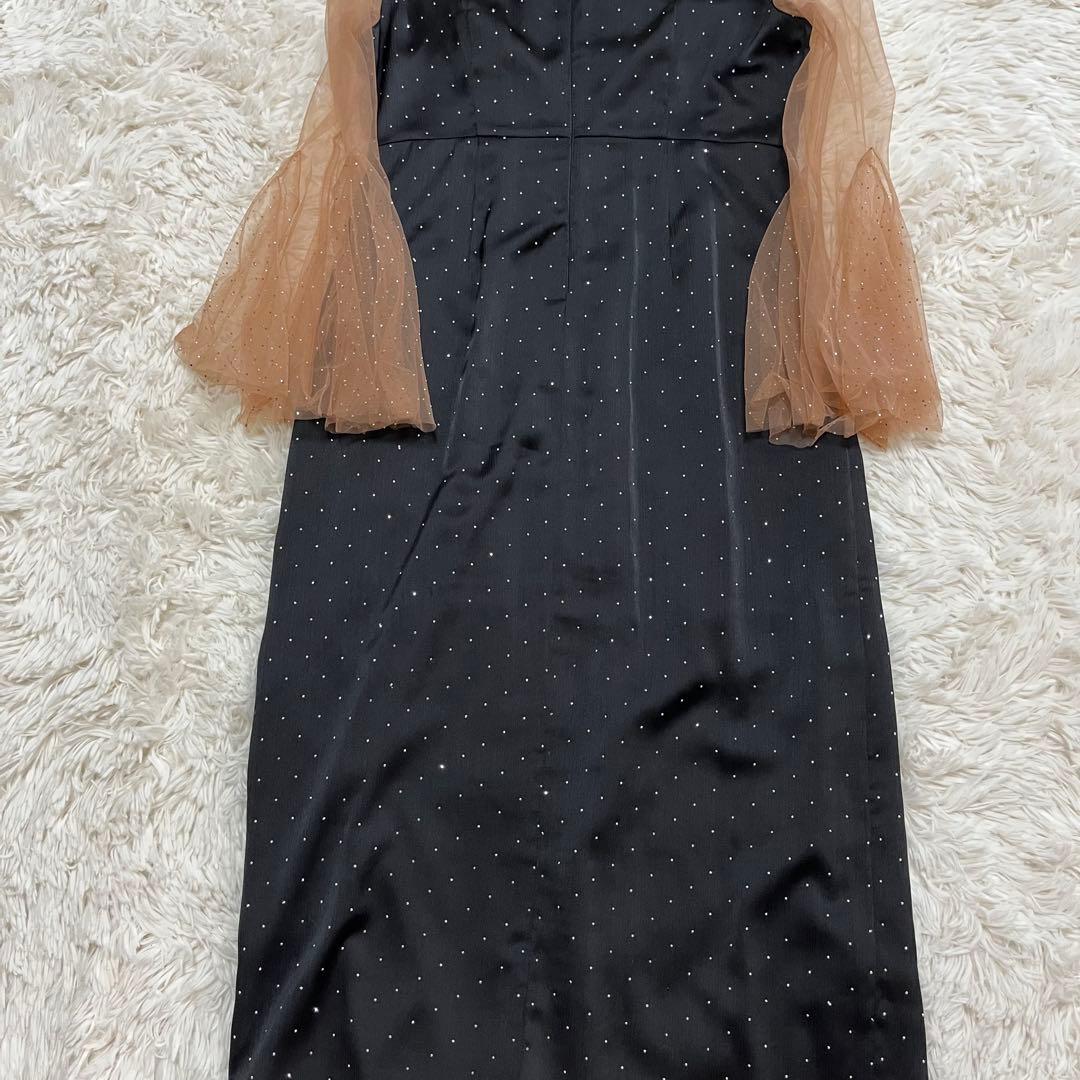 LEJAレジャオープンショルダーチュールストーン IラインドレスMブラック結婚式