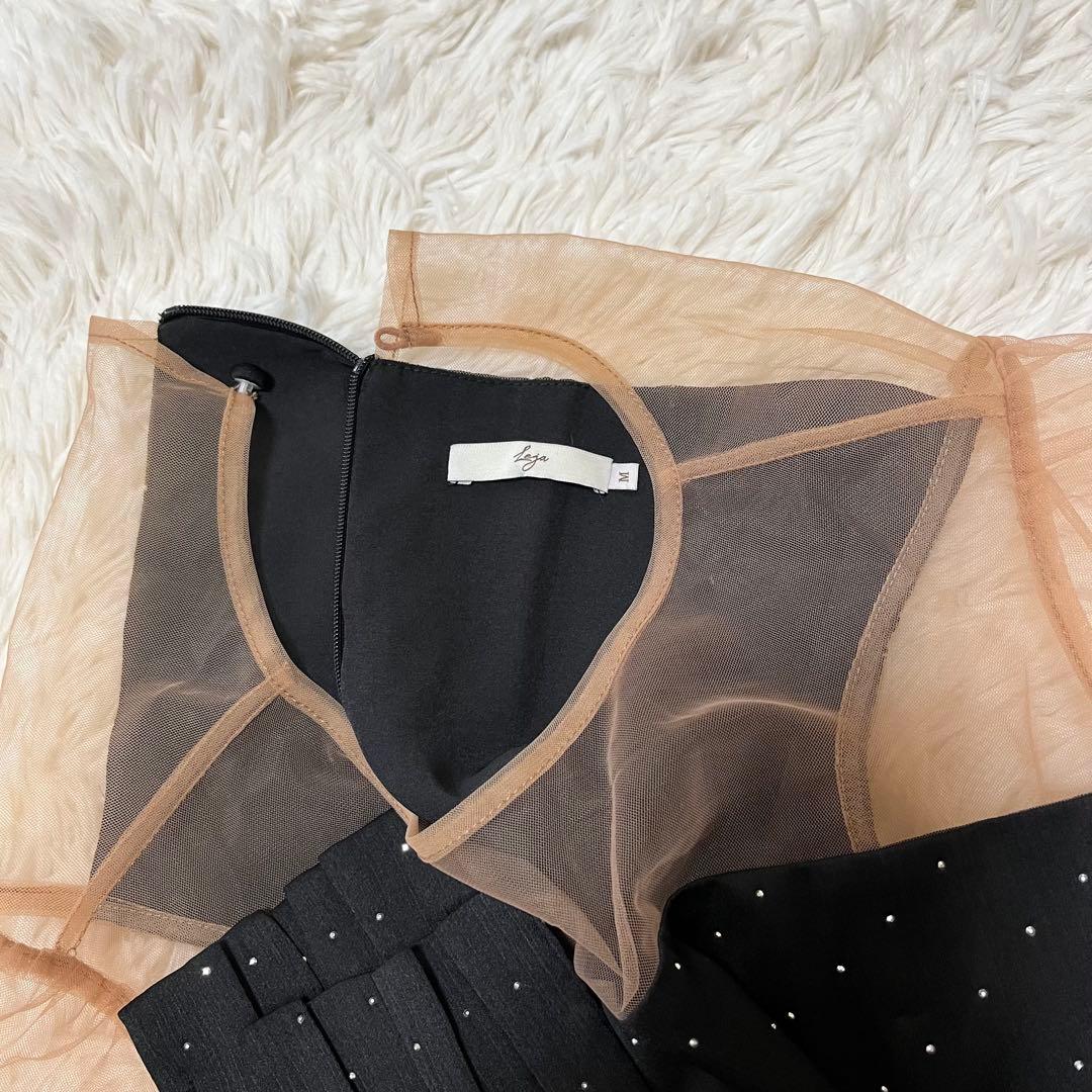 LEJAレジャオープンショルダーチュールストーン IラインドレスMブラック結婚式