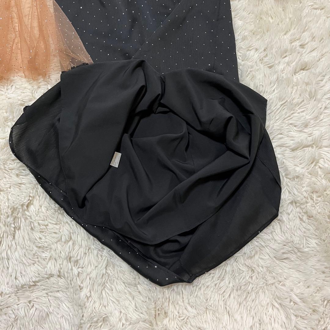 LEJAレジャオープンショルダーチュールストーン IラインドレスMブラック結婚式