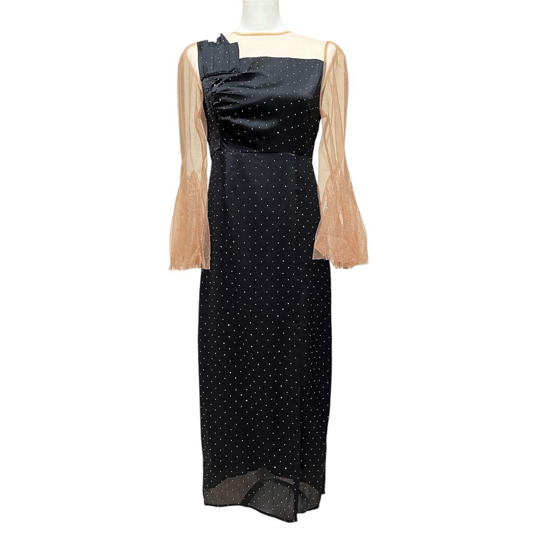 LEJAレジャオープンショルダーチュールストーン IラインドレスMブラック結婚式