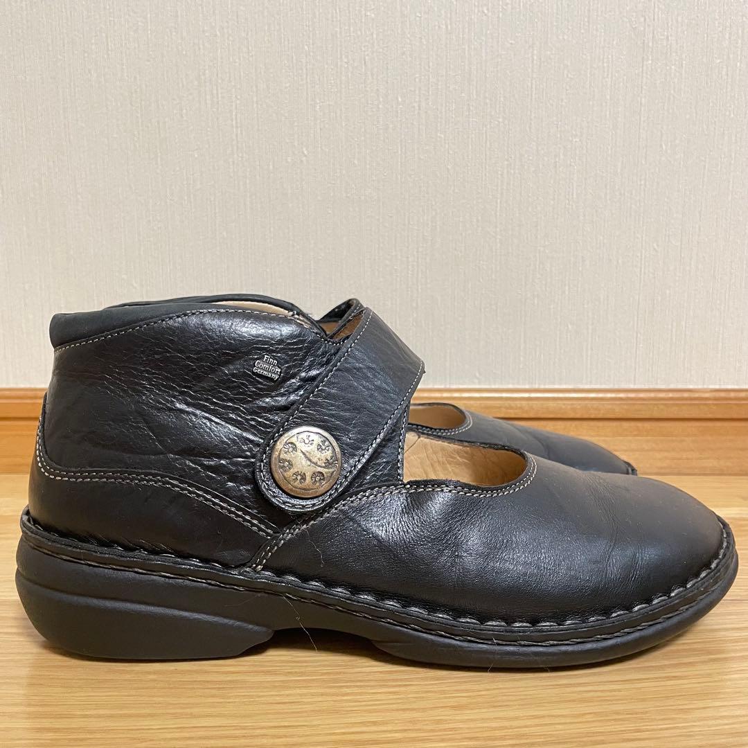 未使用に近い フィンコンフォート レザーシューズ ストラップ ブラック ドイツ製