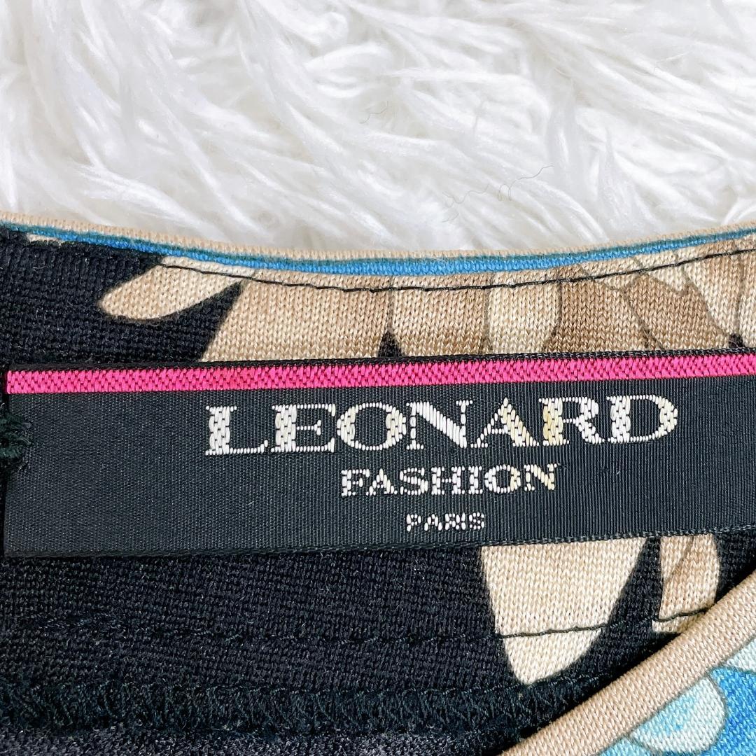 レオナール シルク混 長袖カットソー ブラック 花柄 トリム L