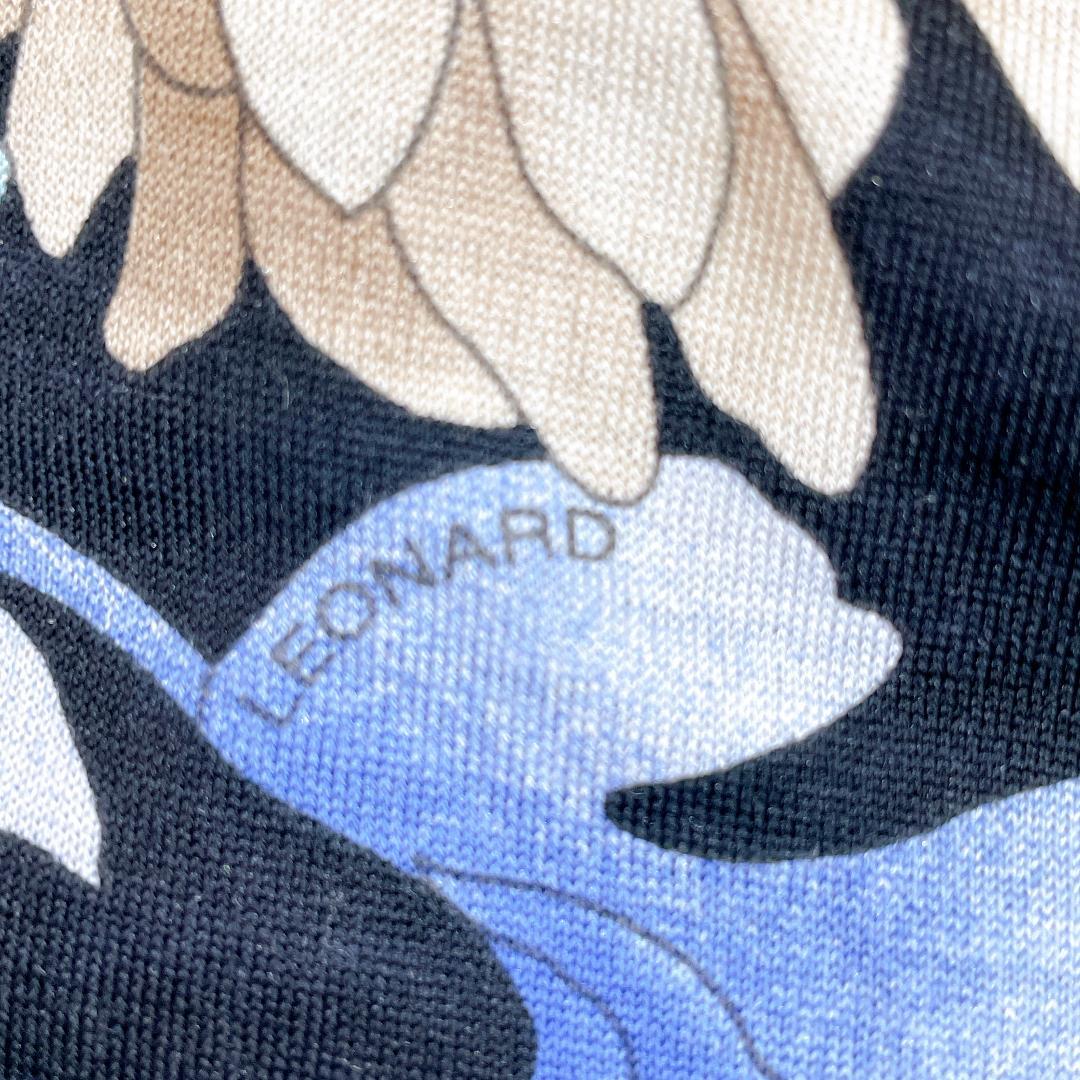 レオナール シルク混 長袖カットソー ブラック 花柄 トリム L