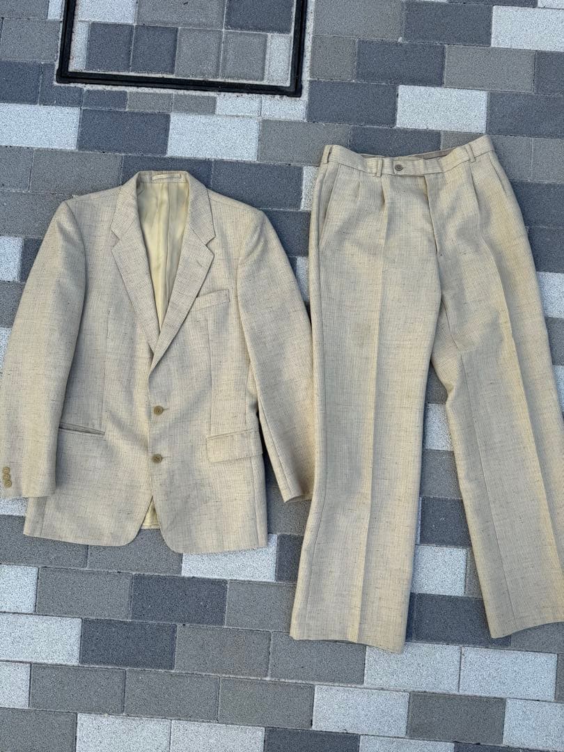 70s セットアップ　ベージュ 2ボタンスーツ スラックス　成人式