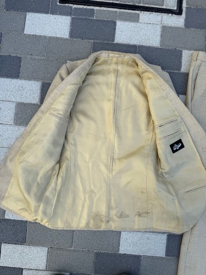 70s セットアップ　ベージュ 2ボタンスーツ スラックス　成人式