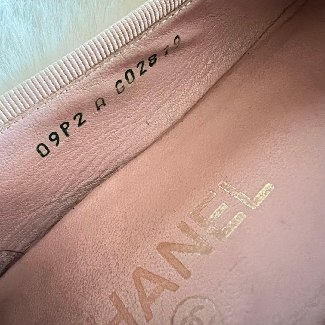 美品 CHANEL ココマーク リボンバレエシューズ ピンク ブラック