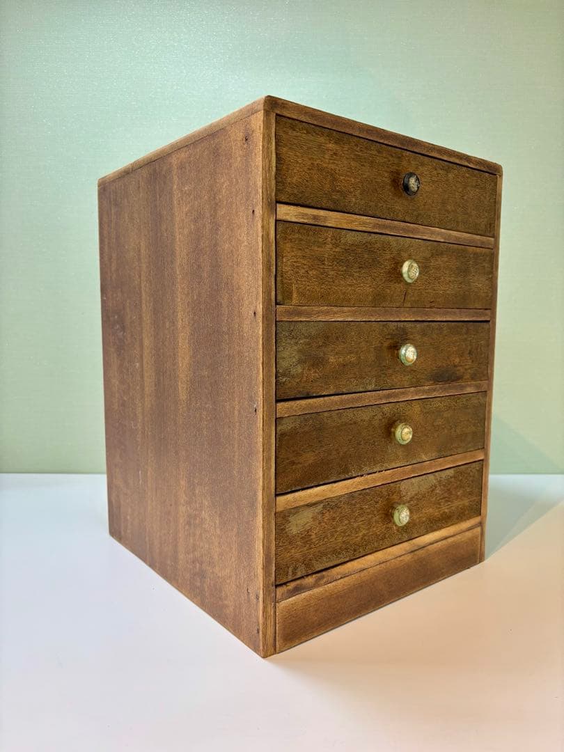 木味の小引き出し5段 レトロインテリア収納　レトロ雑貨好きに