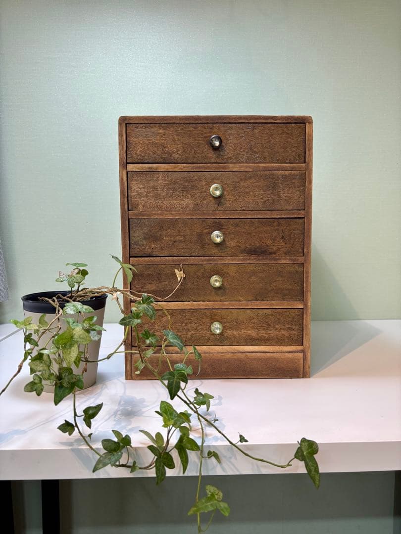 木味の小引き出し5段 レトロインテリア収納　レトロ雑貨好きに