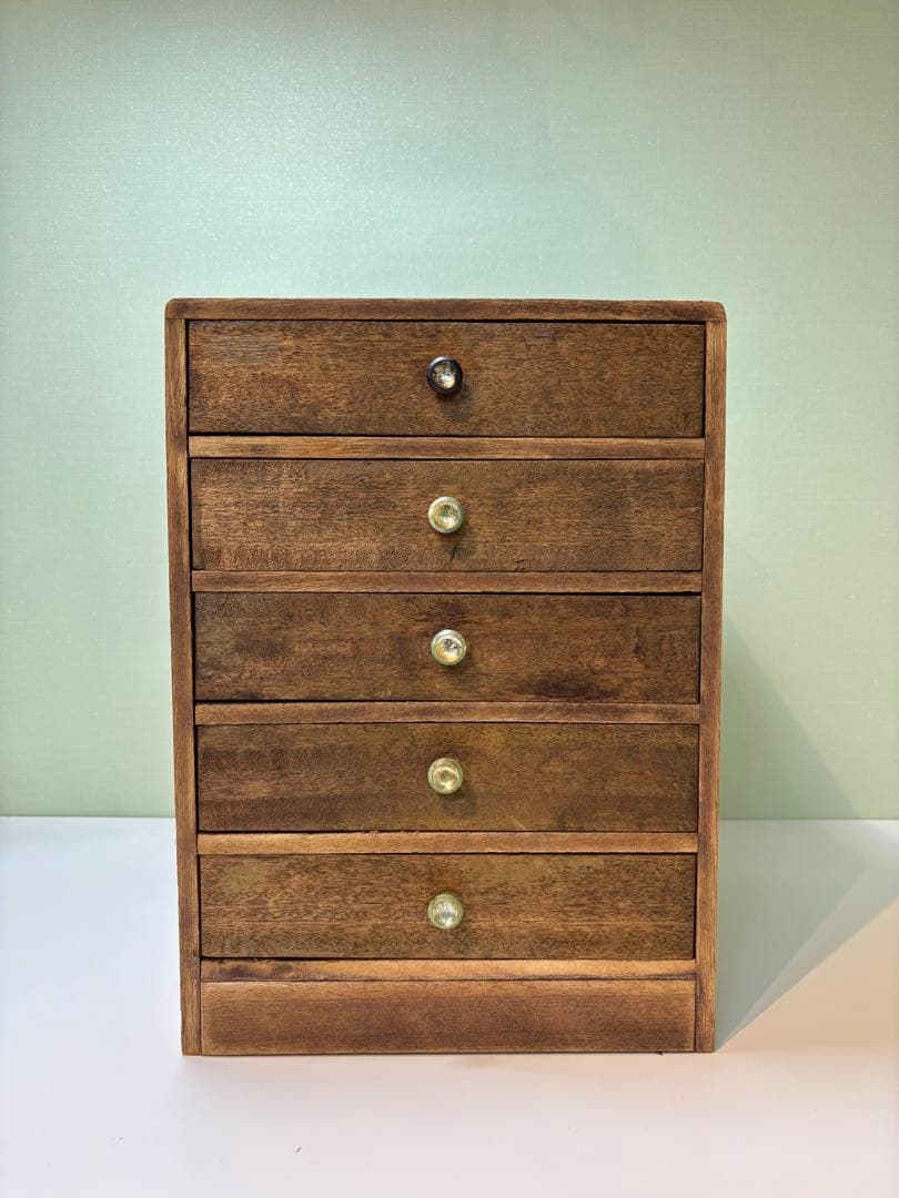 木味の小引き出し5段 レトロインテリア収納　レトロ雑貨好きに