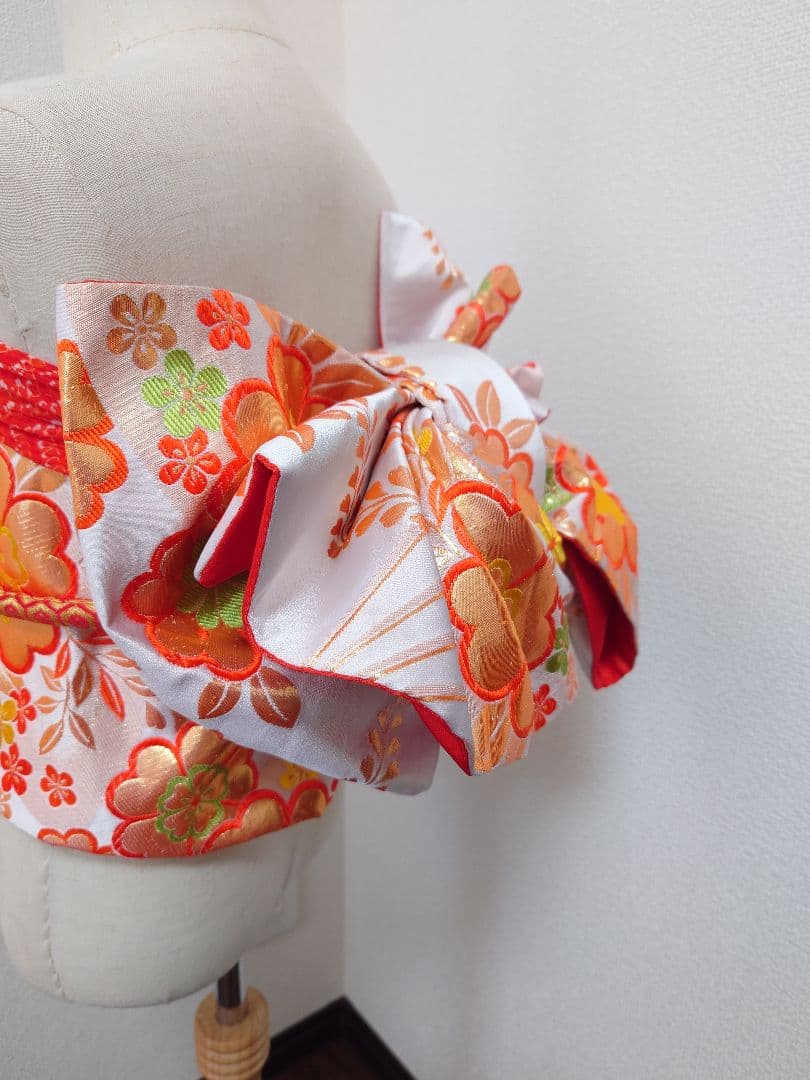 七五三　ハーフ成人式　ジュニア帯　袋帯からの作り帯　1点物　白系　花柄